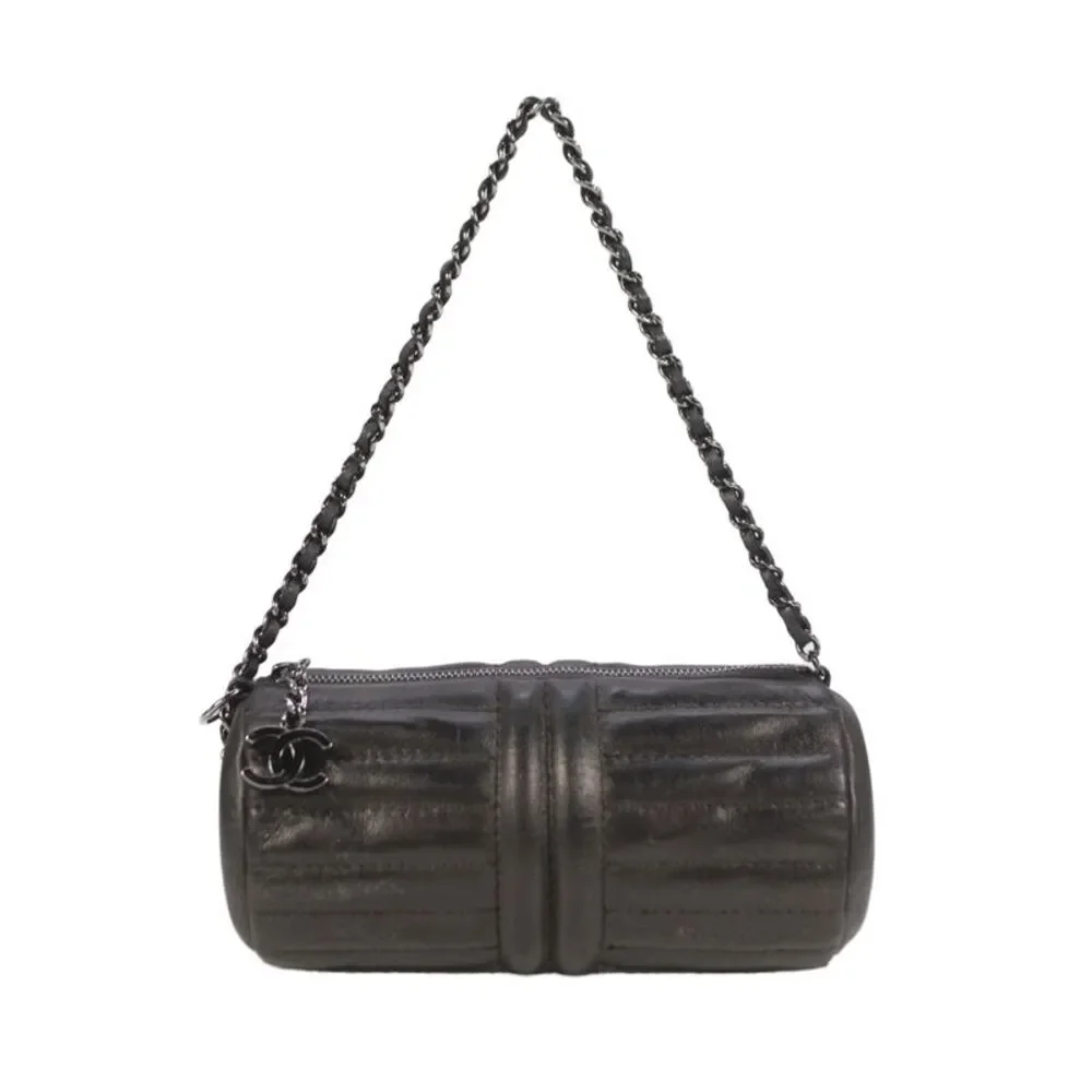 Chanel Women's Mini Barrel Silver Tone Hardware Tote Handbag Black